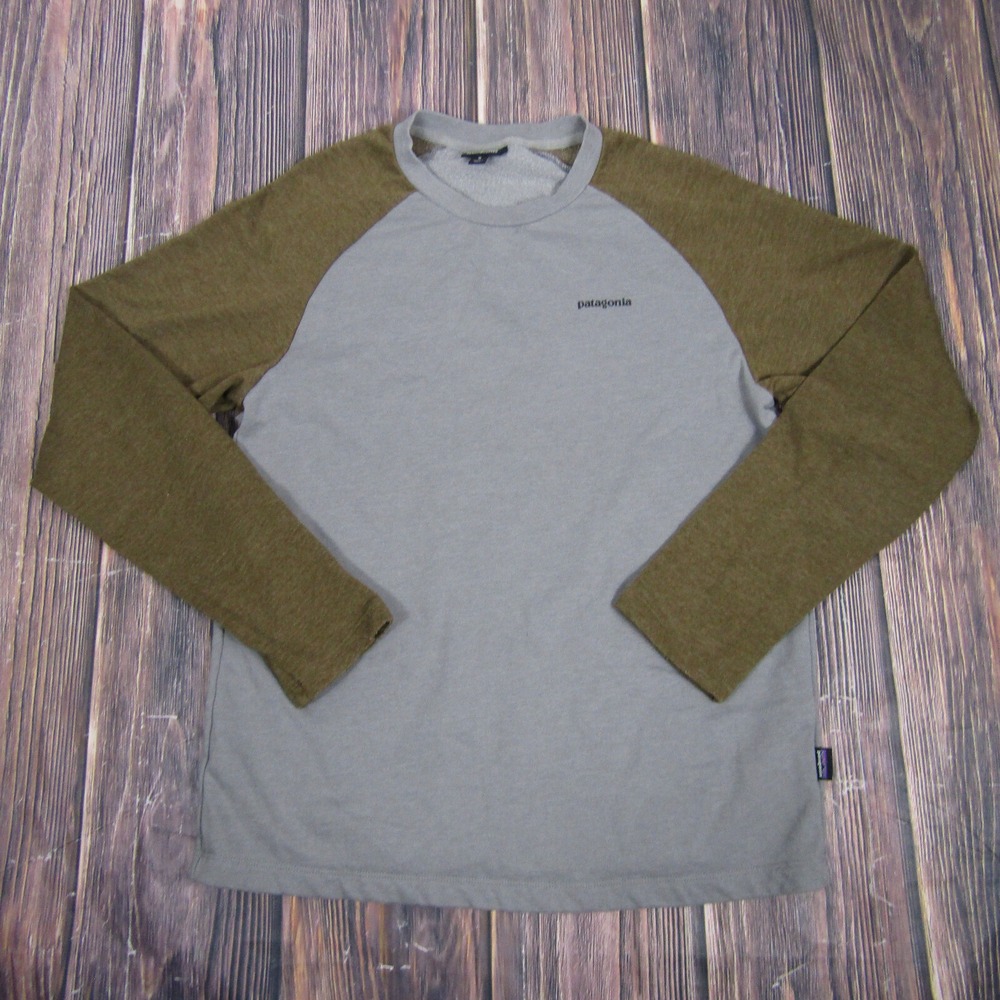 Patagonia P6 Crewneck Sweatshirt Gray Brown Mens Medium Organic Cotton Outdoors